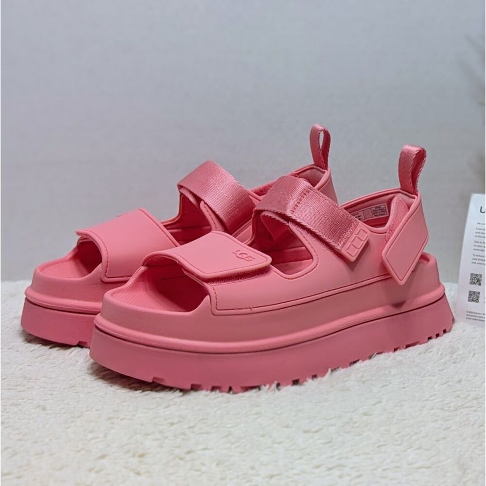 UGG GoldenGlow Tropical Pink Adjustable Slingback Platform Sandals Women's 9 NIB